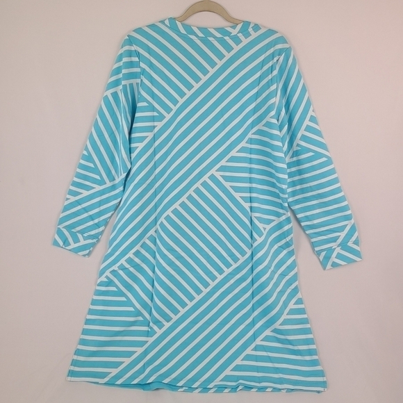 NEW Sport Savvy Aqua Blue Stripe French Terry Dress Pockets Sz L NWT - Picture 6 of 6